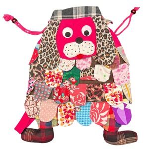 Vintage handmade patchwork dog backpack drawstring bag colorful quilted